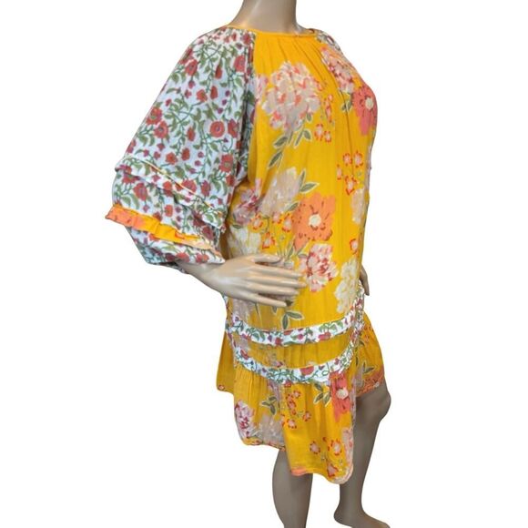 Roller Rabbit Mini Dress Shift Puff Sleeve Floral BOHO Hippie Cottagecore Small - Picture 13 of 16